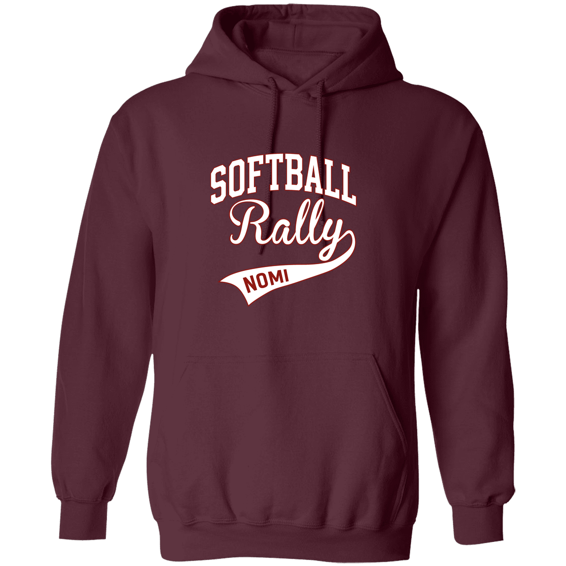 rally-softball-softball-rally-signature-white-gildan-pullover-hoodie — Maroon — Front — source sha256 2f3f57b0e68cb815c50c6d173fc8e64e42b49c8ff1035c888a7bbcbfc6641364 — Color position 4