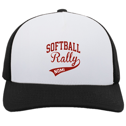 rally-softball-softball-rally-signature-pacific-headwear-5-panel-trucker-snapback-cap — White/Black — Front — source sha256 4b65f317e59f8b9413e06885ce03bbb2103e58f4cea1adb89384aab6239acfd7 — Color position 2