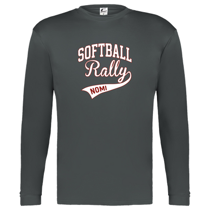 rally-softball-softball-rally-signature-white-c2-kids-performance-long-sleeve-tee — Graphite — Front — source sha256 6f9062aa9ca45010fe341938dd6813a03f7f21bd69c631ed2607af559debd1f1 — Color position 2
