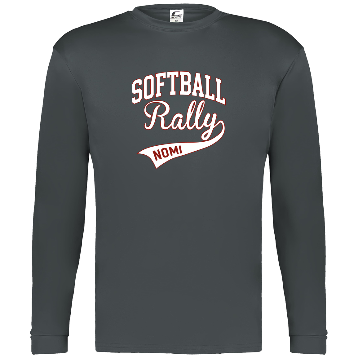 rally-softball-softball-rally-signature-white-c2-mens-performance-long-sleeve-tee — Graphite — Front — source sha256 78f3a0ba547c118b2d6cf9b54fba376fc9116575dd0bd3918559f36bd0d96415 — Color position 2