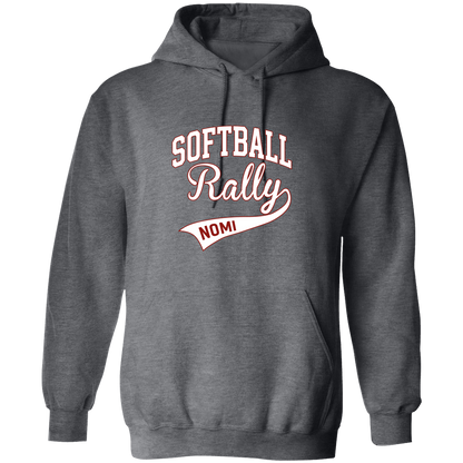 rally-softball-softball-rally-signature-white-gildan-pullover-hoodie — Dark Heather — Front — source sha256 7db21de116d0eba3271392c94bc5ed63177877deca5d41f0a4155cba52d56b99 — Color position 3