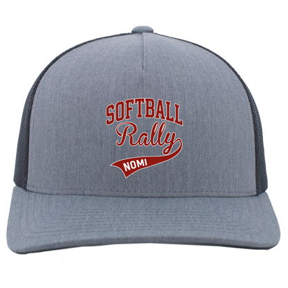 rally-softball-softball-rally-signature-pacific-headwear-5-panel-trucker-snapback-cap — Heather Grey/Light Charcoal — Front — source sha256 b9536a7102f95444917a0e121fa330f8535e0fccd8446a3540c4534d9587c84a — Color position 1