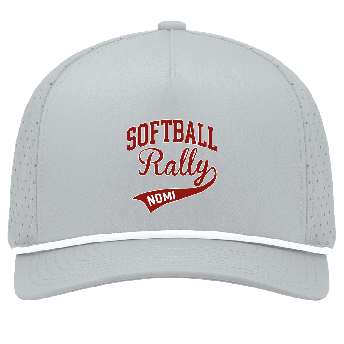 rally-softball-softball-rally-signature-pacific-headwear-weekender-perforated-snapback-cap — Silver/White — Front — source sha256 c3711f09643167d53a6585e7635c6a935d526cca69d1a0bcf423ad992909a845 — Color position 1