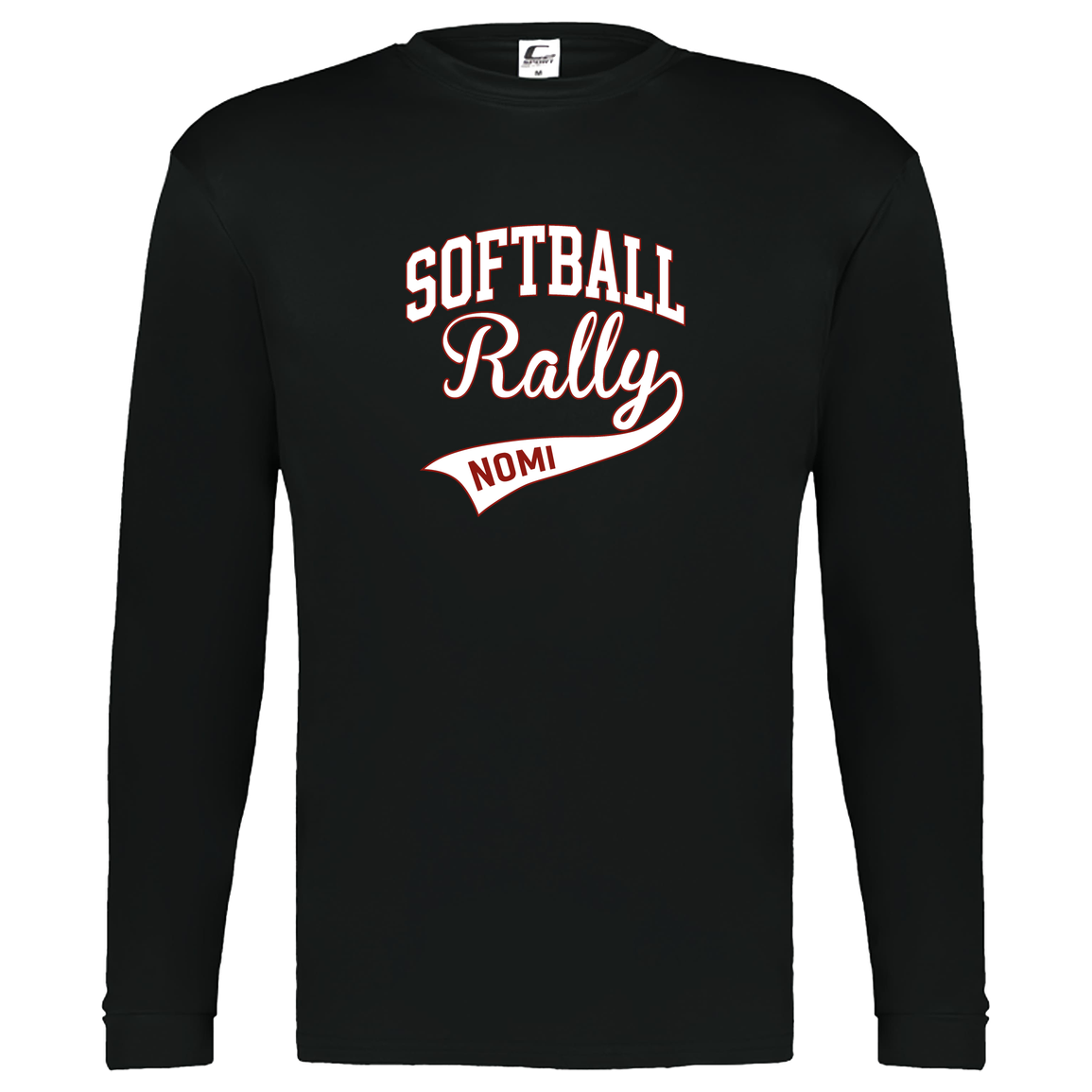 rally-softball-softball-rally-signature-white-c2-kids-performance-long-sleeve-tee — Black — Front — source sha256 e757b3dbefd74649390cdf88657e58469829a3c52d0ac59a4f0ffdcc38837aa1 — Color position 1