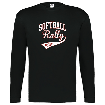 rally-softball-softball-rally-signature-white-c2-kids-performance-long-sleeve-tee — Black — Front — source sha256 e757b3dbefd74649390cdf88657e58469829a3c52d0ac59a4f0ffdcc38837aa1 — Color position 1