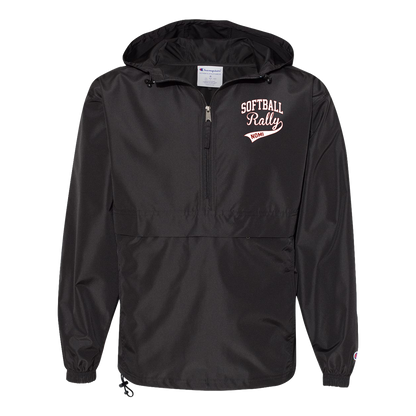 rally-softball-softball-rally-signature-white-champion-unisex-packable-anorak-jacket — Black — Front — source sha256 e958f0191e7fd0e737d72be07f731dd1fea2a2d55a400bd60801b0c2924fd2a7 — Color position 1