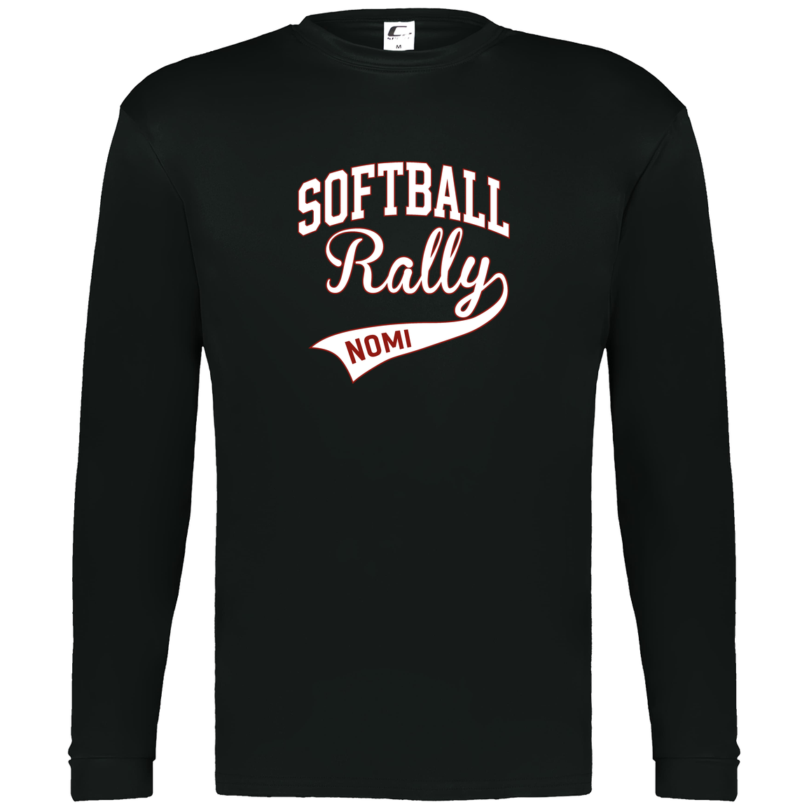 rally-softball-softball-rally-signature-white-c2-mens-performance-long-sleeve-tee — Black — Front — source sha256 f4cd1b2d518adffa96a8474c268d41adf195e0f84234135a72ec37fc778c9a96 — Color position 1