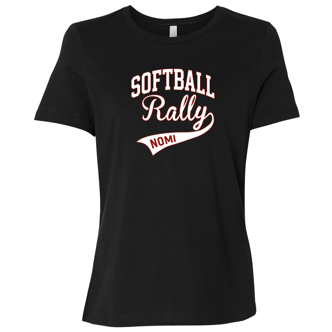 rally-softball-softball-rally-signature-white-bella-canvas-ladies-relaxed-jersey-short-sleeve-t-shirt — Black — Front — source sha256 fa79309f7aee69b656ece2d526281b7387c53a885316d777c9fe40254141fa92 — Color position 1