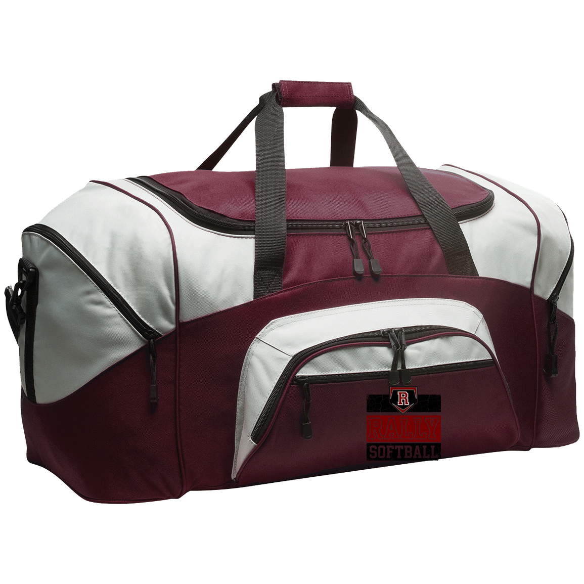rally-stx-distressed-diamond-port-company-sport-duffel Maroon/Gray