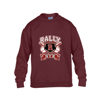 rally-stx-bold-mascot-gildan-kids-heavy-blend-fleece-crew — Maroon — Front — source sha256 0657a5595a8516e7cede70fd9426c7697e8ced359d12163ddc8a8ef2f9098e2b — Color position 5
