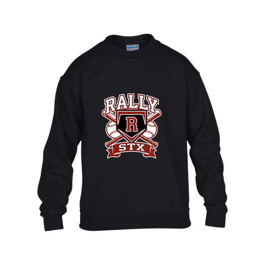 rally-stx-bold-mascot-gildan-kids-heavy-blend-fleece-crew — Black — Front — source sha256 28fd56d4f7f3a7f400f69015e02efa47ea14fbc5977a81cc341c167f6a6e7c63 — Color position 1