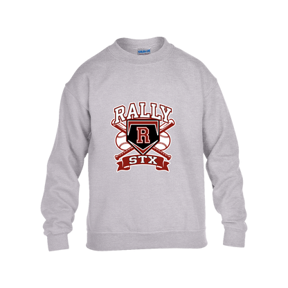 rally-stx-bold-mascot-gildan-kids-heavy-blend-fleece-crew — Grey — Front — source sha256 3fe3f0c2ff7a5ff5b489b97b8c7902e76dad6307a0734e3611d5a20b7d326f9b — Color position 3