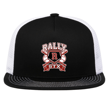 rally-stx-bold-mascot-pacific-headwear-d-series-5-panel-trucker-snapback-cap — Black/White — Front — source sha256 4aa6ae545ca4a562ea07cd9dfddf1f5e9736fc2ad8af0fd8d35e8b88bc3be1c6 — Color position 2