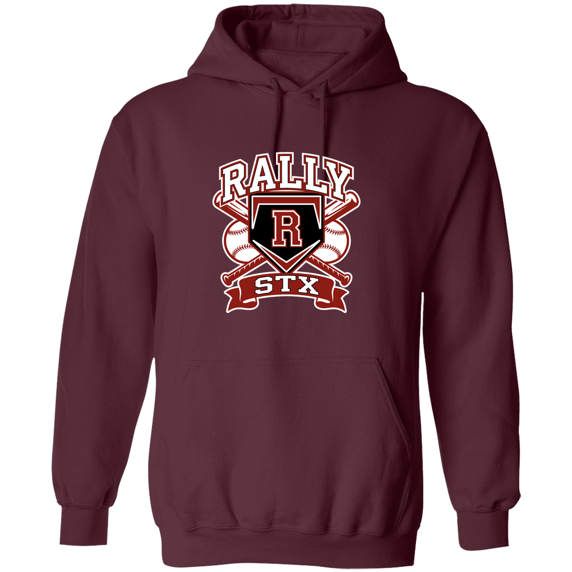 rally-stx-bold-mascot-gildan-pullover-hoodie — Maroon — Front — source sha256 5b3f46c7e3eb8c8a65e34553133d4ce91b43632072d462abb6cc4f791ec5f476 — Color position 7