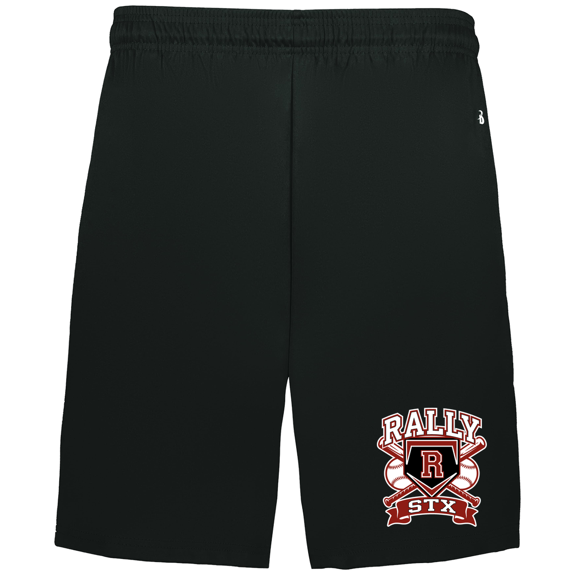 rally-stx-bold-mascot-badger-adult-b-core-7-inch-short-with-pockets — Black — Front — source sha256 6fab2750607001638cf66e7a1eee050c7c68c8278e4eb76d2383101b9744e84a — Color position 1