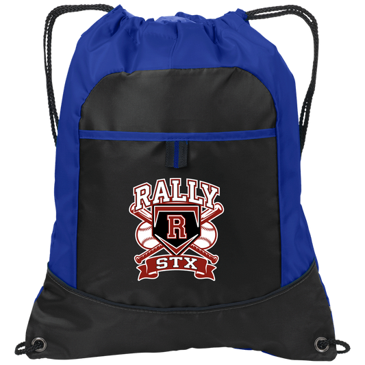 rally-stx-bold-mascot-port-authority-pocket-cinch-pack — Black/Hyper Blue — Front — source sha256 7463588a43b95189cef7d10370f1d5c337a98a17fea159c919f8beb315bf5bb6 — Color position 1