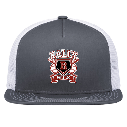 rally-stx-bold-mascot-pacific-headwear-d-series-5-panel-trucker-snapback-cap — Graphite/White — Front — source sha256 8052482a4a87e7e8fcc4f3f8ffec0f0db481be076a2aef301a3e84f456ea6697 — Color position 4