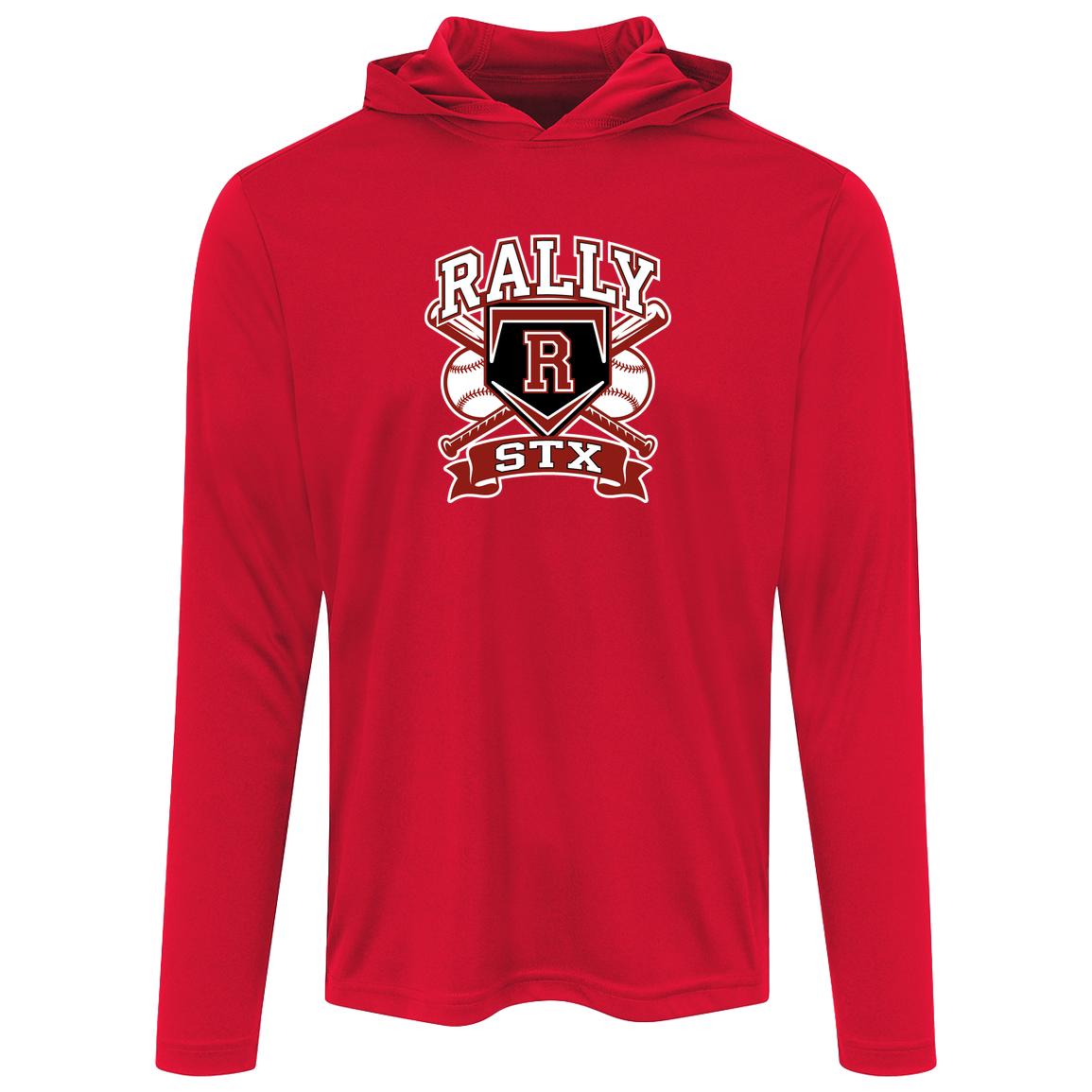 rally-stx-bold-mascot-sport-tek-mens-competitor-hooded-tee — True Red — Front — source sha256 96e23ae0fb5ee065e87c2abed74f71a16ff830c70862f6b10bb96a2a330b5b4a — Color position 4