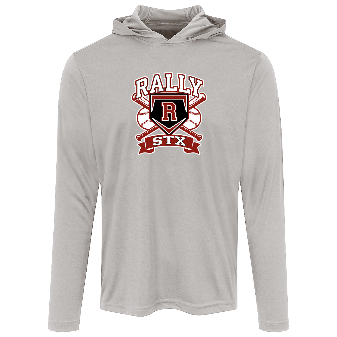 rally-stx-bold-mascot-sport-tek-mens-competitor-hooded-tee — Silver — Front — source sha256 a958eb2914a27479d2af278cd908b55197f656de04f4a12f0067af03da3412d9 — Color position 3