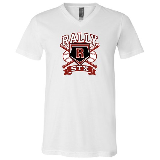 rally-stx-bold-mascot-bella-canvas-unisex-jersey-ss-v-neck-t-shirt — White — Front — source sha256 ebdce2fb16b56fbd83654c50d045ccccc2454df6d24548a627a0362d559228fe — Color position 1