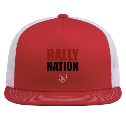 rally-stx-diamond-nation-pacific-headwear-d-series-5-panel-trucker-snapback-cap — Red/White — Front — source sha256 3b803c0a8f694d92160b47a6cd34d53da88e84e6c03bf8667ea1fab87b6df84f — Color position 6