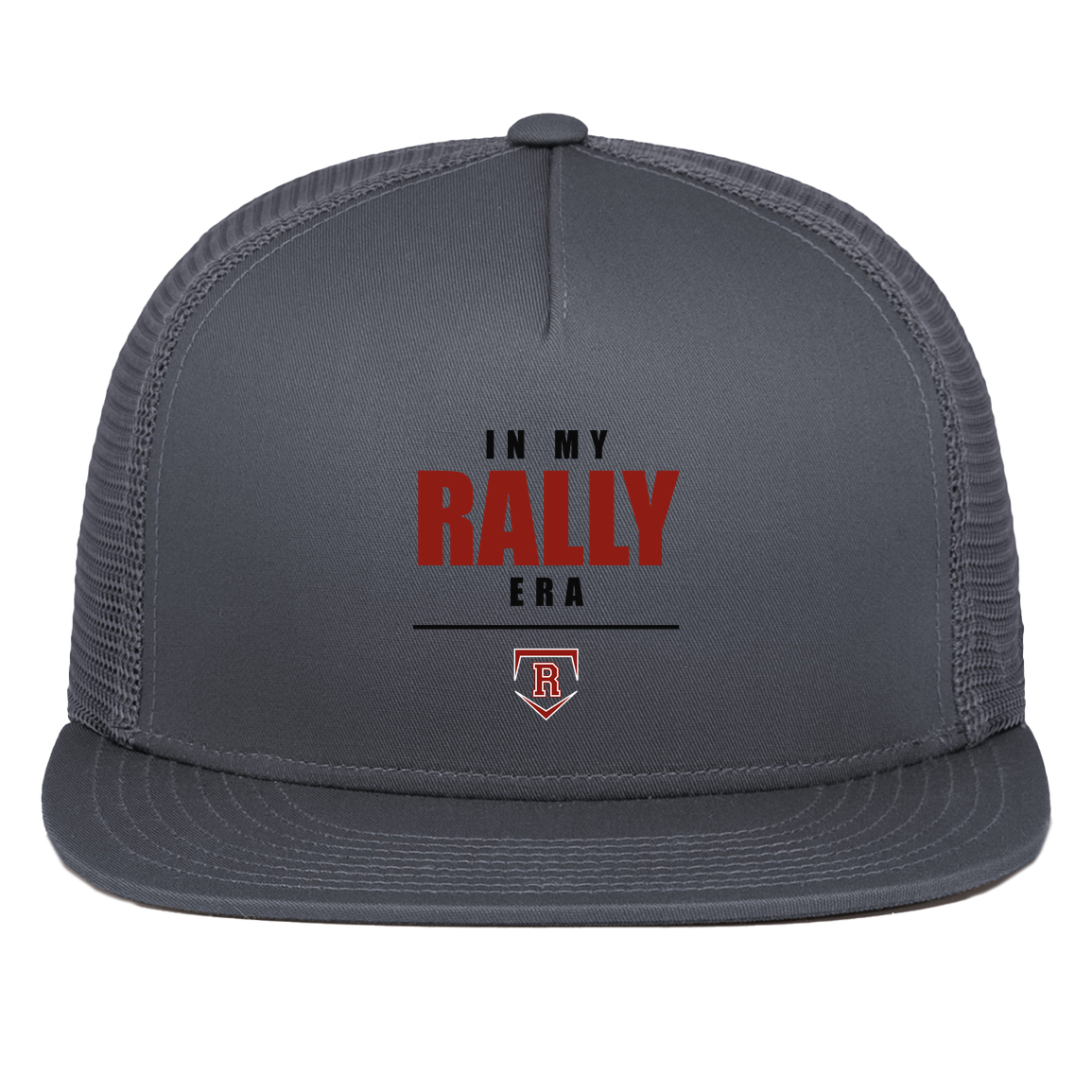 rally-stx-era-stack-pacific-headwear-d-series-5-panel-trucker-snapback-cap — Graphite — Front — source sha256 e6d09a63dd38cdeec3088ce1820b183fd29183bdfe7942f76214cce8ab4edfc8 — Color position 3