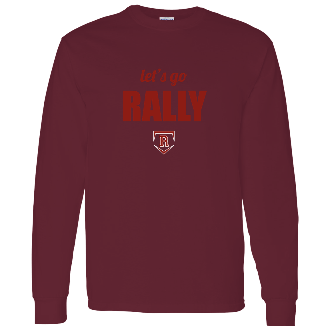 rally-stx-home-plate-chant-gildan-ls-t-shirt-5-3-oz — Maroon — Front — source sha256 12e2f03641e8958fbffb819e4482df974fed2e6c3ad1a2c99599c3c1064d4854 — Color position 6
