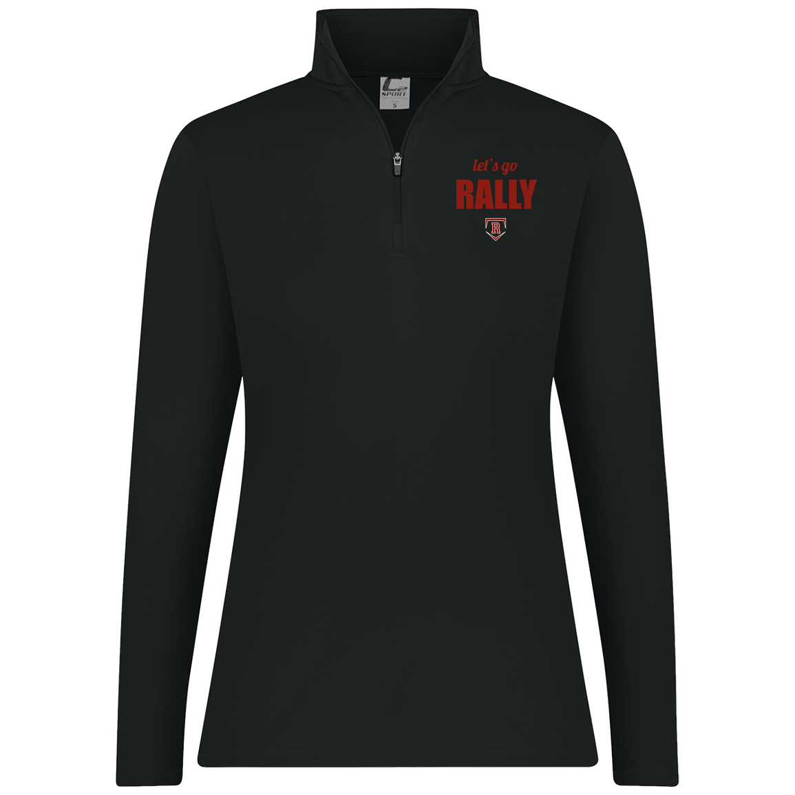 rally-stx-home-plate-chant-c2-womens-1-4-zip-pullover — Black — Front — source sha256 99f6b1434aeccf724ff5c07a0c566efba2d814770f04cb9d7d8f9800047433c4 — Color position 1