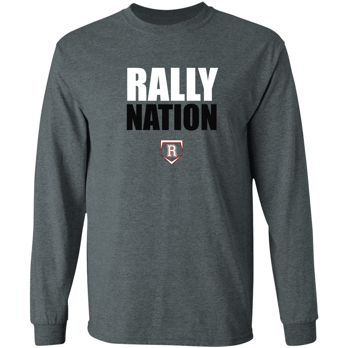 rally-stx-nation-stack-gildan-ls-t-shirt-5-3-oz — Dark Heather — Front — source sha256 1a15e0e1ed8453d970861afc92bd9e0b383bb2a4dc32ae222be8910813ddb319 — Color position 2
