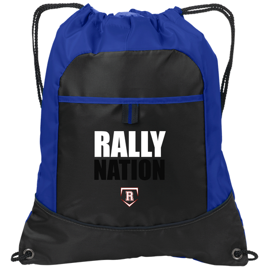 rally-stx-nation-stack-port-authority-pocket-cinch-pack — Black/Hyper Blue — Front — source sha256 44911066fd25ce1d63a221a6a95b5ff5347a58ff4b78f4b8a4c530af25523c38 — Color position 1
