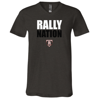 rally-stx-nation-stack-bella-canvas-unisex-jersey-ss-v-neck-t-shirt — Dark Grey Heather — Front — source sha256 e8090fc1402c8bd05119e998cbeb1a458c3a94da5f13b6ef9a8f3181a4d75e79 — Color position 3