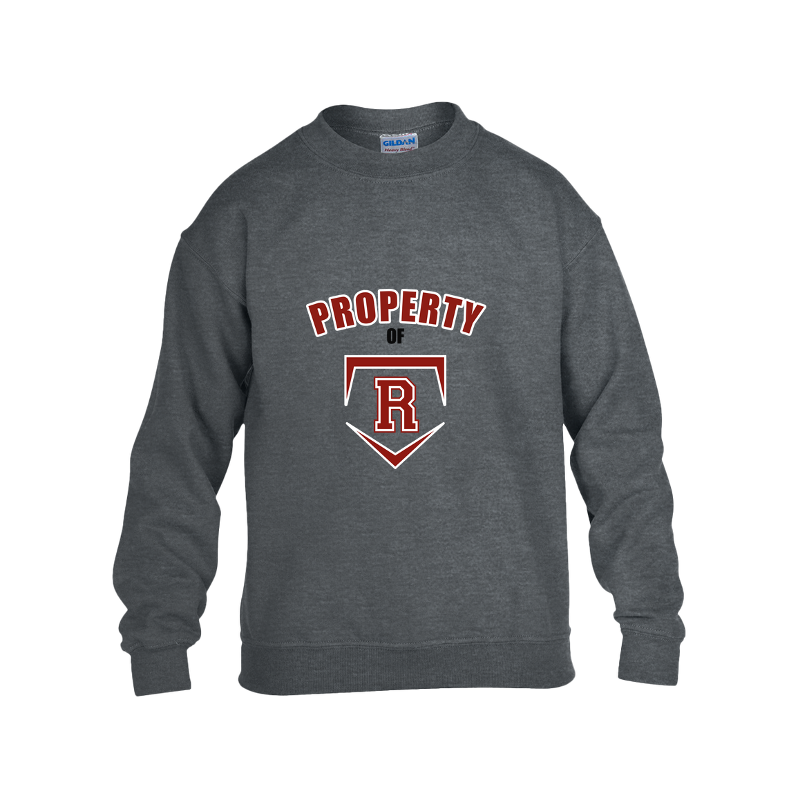 rally-stx-property-of-gildan-kids-heavy-blend-fleece-crew — Dark Heather — Front — source sha256 153da39569bebcfda9533ccff7ad548769b447a56ed2d1419f02057a0c0d489d — Color position 2