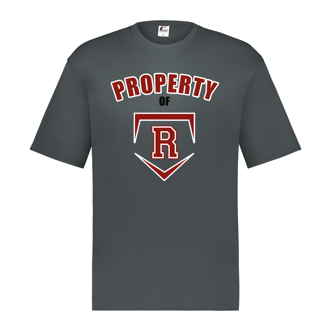 rally-stx-property-of-c2-mens-performance-short-sleeve-tee — Graphite — Front — source sha256 16a358ee8d14448bafeb2d0924f556872873dcb81b384ba158d7d963291632a3 — Color position 2