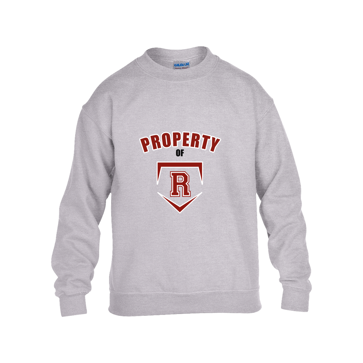 rally-stx-property-of-gildan-kids-heavy-blend-fleece-crew — Grey — Front — source sha256 46e9b4cff7dc695fbce6f4435fe7f2f9c3f374f624040e8913e9434bd73964e3 — Color position 3