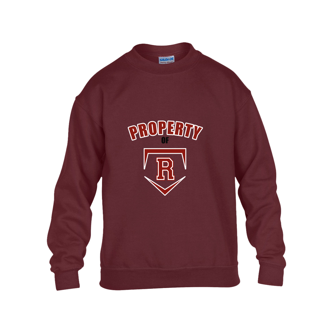 rally-stx-property-of-gildan-kids-heavy-blend-fleece-crew — Maroon — Front — source sha256 52fc4de27092c29fd4fcf3d21fe763f39b3c3cc9cc3f5551b9be3fa26577eb27 — Color position 5