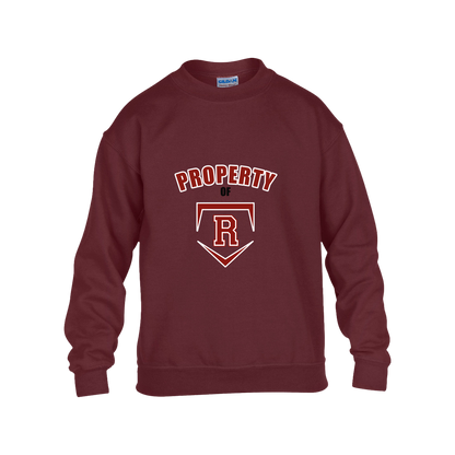 rally-stx-property-of-gildan-kids-heavy-blend-fleece-crew — Maroon — Front — source sha256 52fc4de27092c29fd4fcf3d21fe763f39b3c3cc9cc3f5551b9be3fa26577eb27 — Color position 5
