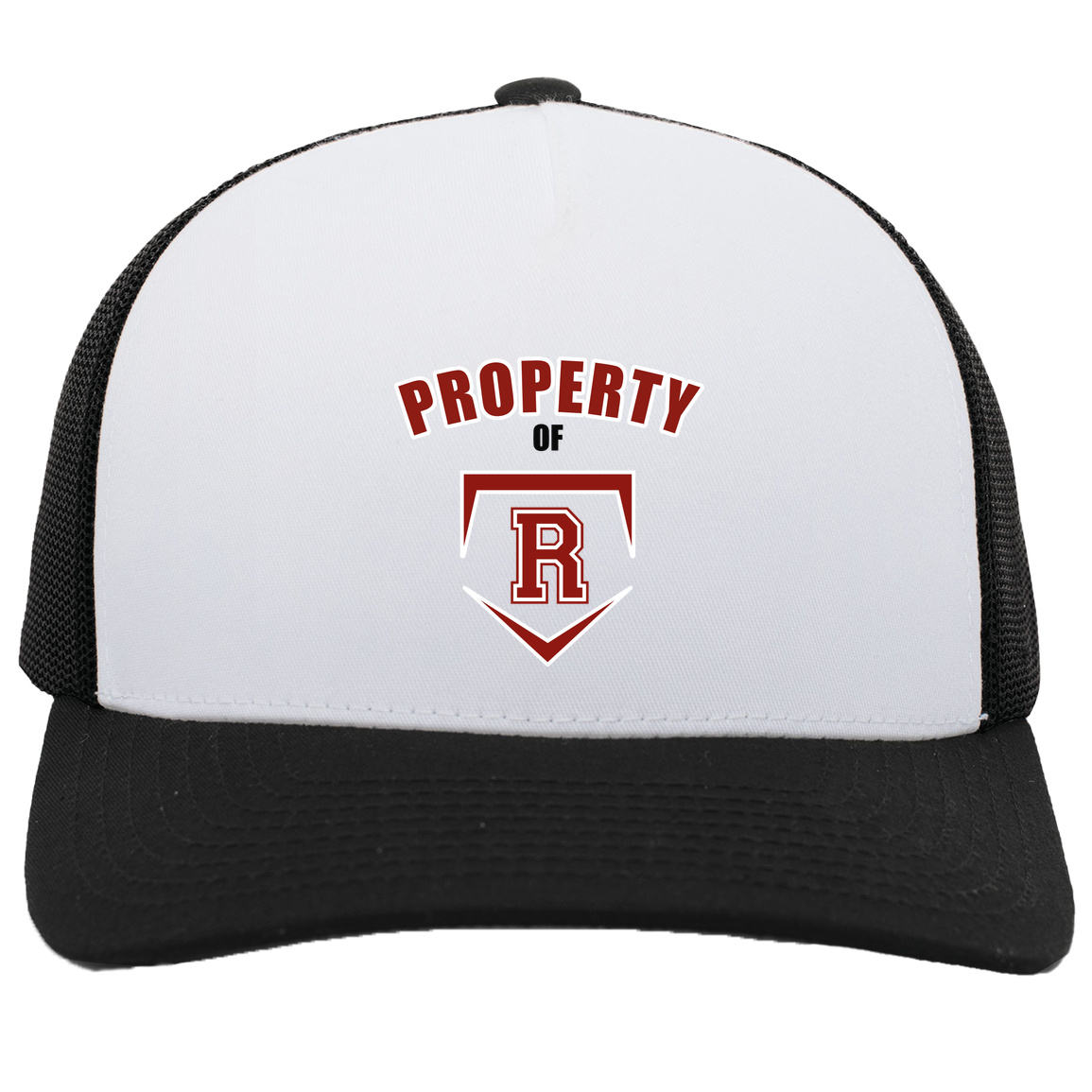 rally-stx-property-of-pacific-headwear-5-panel-trucker-snapback-cap — White/Black — Front — source sha256 6f967fcaa70de955ee32a88730ff1fc3af43d949fac79fbfef7a872547ecb632 — Color position 4