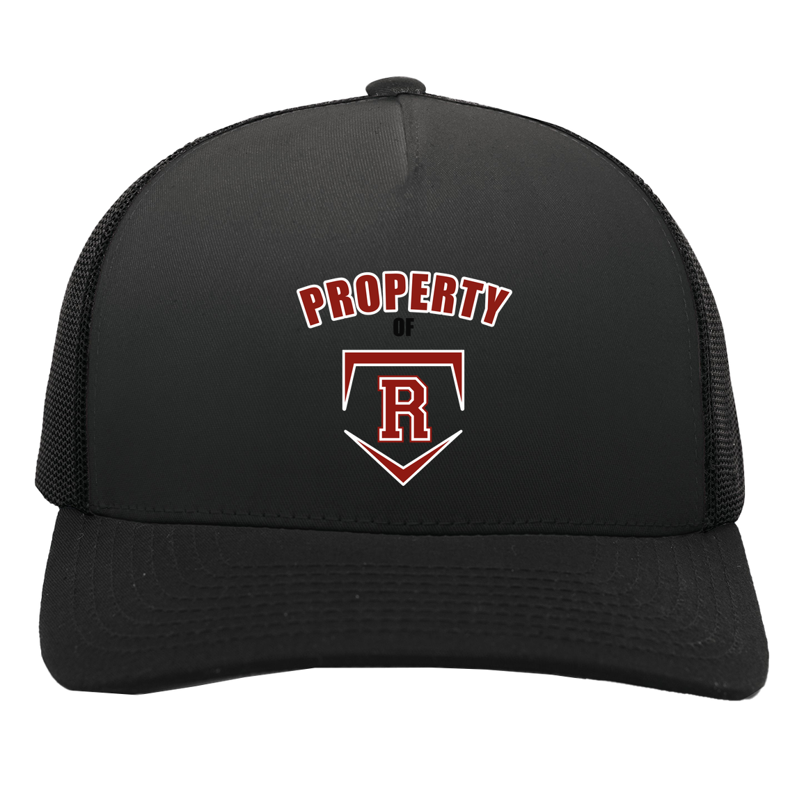 rally-stx-property-of-pacific-headwear-5-panel-trucker-snapback-cap — Black/Black — Front — source sha256 ea8e0cd894b85ae3101b826ab6f3ba24db801b6f4280073316ae0647f0710dd1 — Color position 3