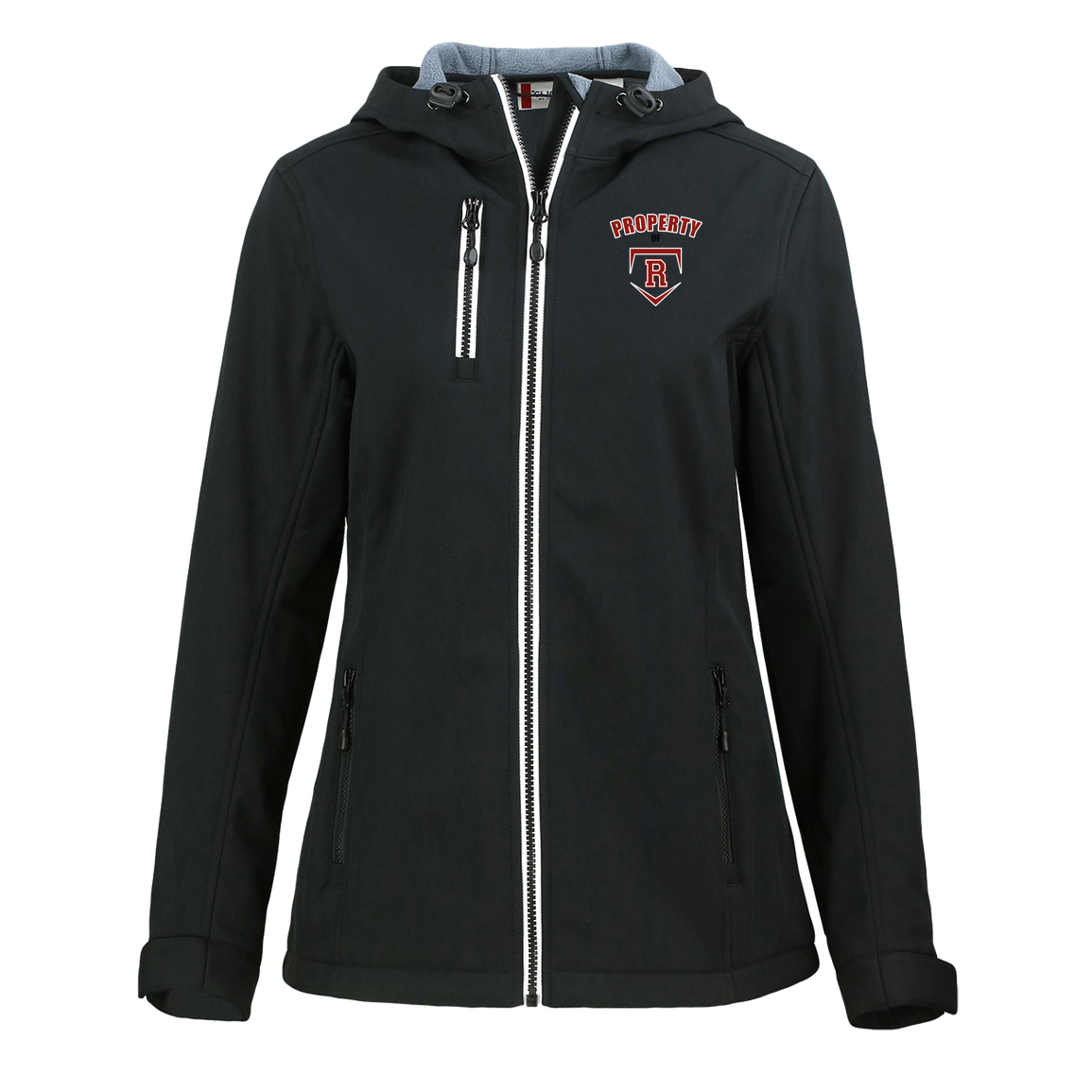 rally-stx-property-of-clique-womens-eco-stretch-softshell-jacket — Black — Front — source sha256 eae931725dc358e683bdc2e6ed734b67d5782a237fd5ce43509b42499c02b6e5 — Color position 1