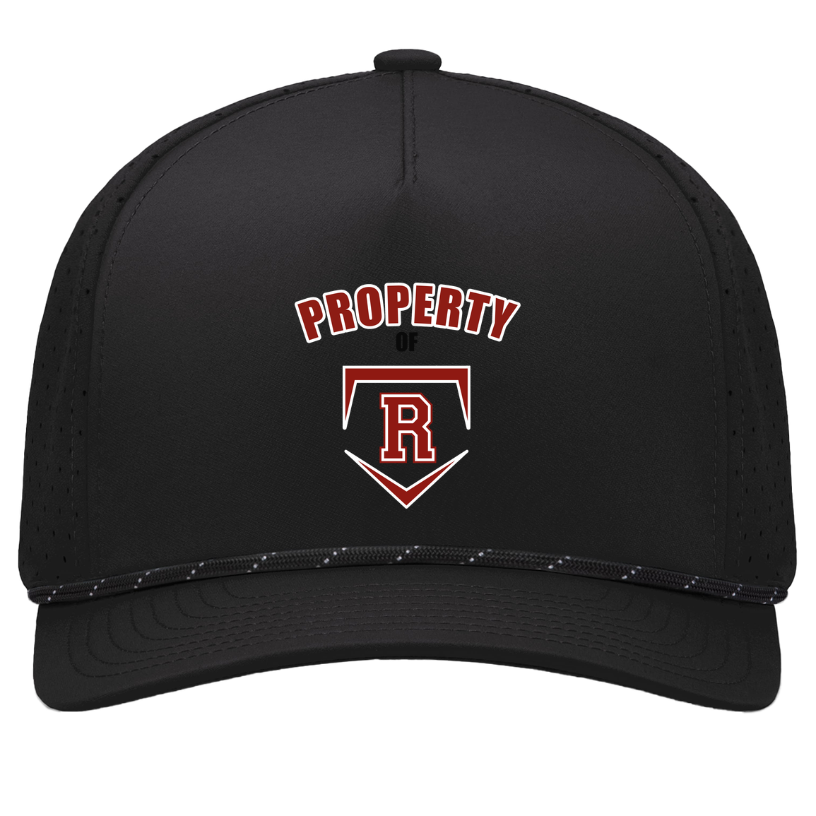 rally-stx-property-of-pacific-headwear-weekender-perforated-snapback-cap — Black/Black — Front — source sha256 fd133064e0a4f5b5b4b0400b17f4fa4f98a472ac0210d4cbfea1055ad8676133 — Color position 1