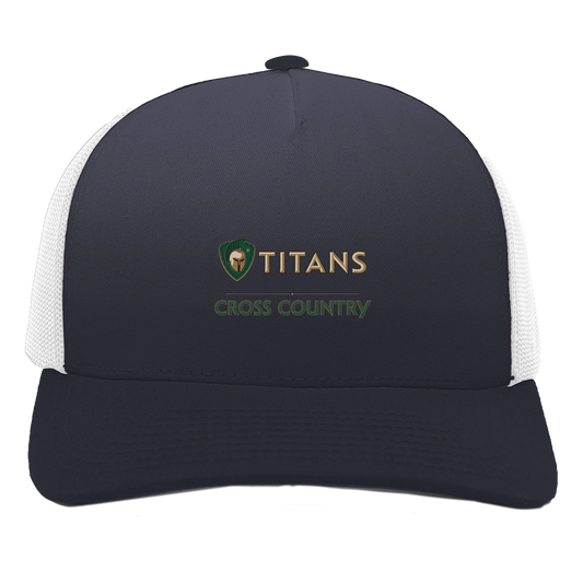 tc-titans-cross-country-basic-pacific-headwear-5-panel-trucker-snapback-cap — Navy/White — Front — source sha256 85920ceb1d4b6854940803849a4a51bebd2b0c94b516a2cad8631797d1940e06 — Color position 1