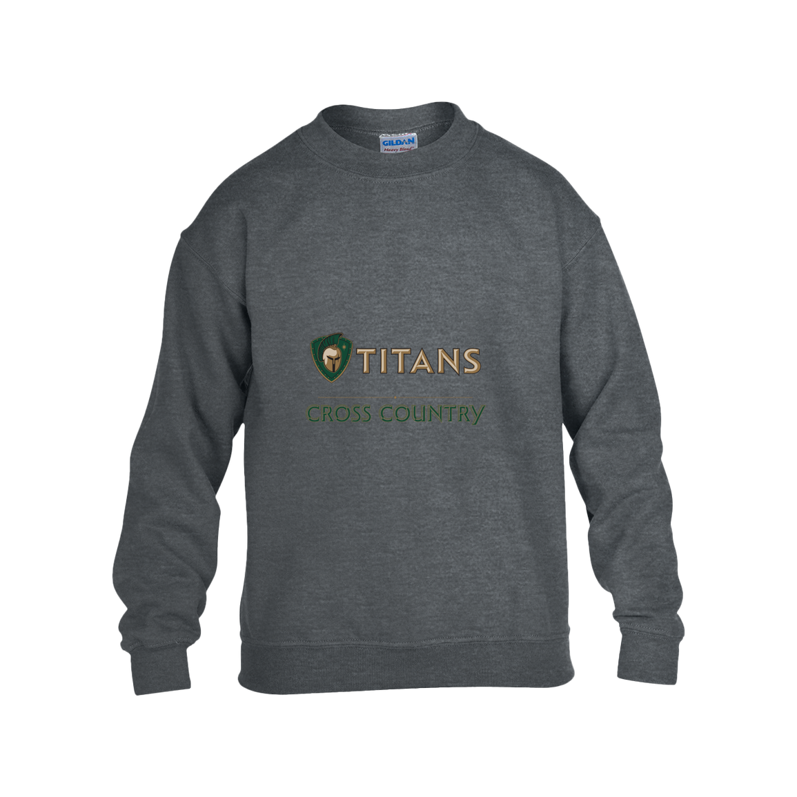 tc-titans-cross-country-basic-gildan-kids-heavy-blend-fleece-crew — Dark Heather — Front — source sha256 a1a28b54fdbf3eeae189cec0194129f4caf0c94948a1eaf9eec876dc34121cdd — Color position 2