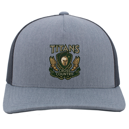 tc-titans-cross-country-insignia-pacific-headwear-5-panel-trucker-snapback-cap — Heather Grey/Light Charcoal — Front — source sha256 0fa7d66b3ce9532496379f8cedff7342aafb9c743fda4ede581ca3b8d82d0f35 — Color position 2