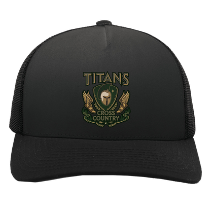 tc-titans-cross-country-insignia-pacific-headwear-5-panel-trucker-snapback-cap — Black/Black — Front — source sha256 5ac054a79252c0fec9f1ed530de1a8a6ed9d565f574e6ff78c2fcb31bd76bae1 — Color position 3