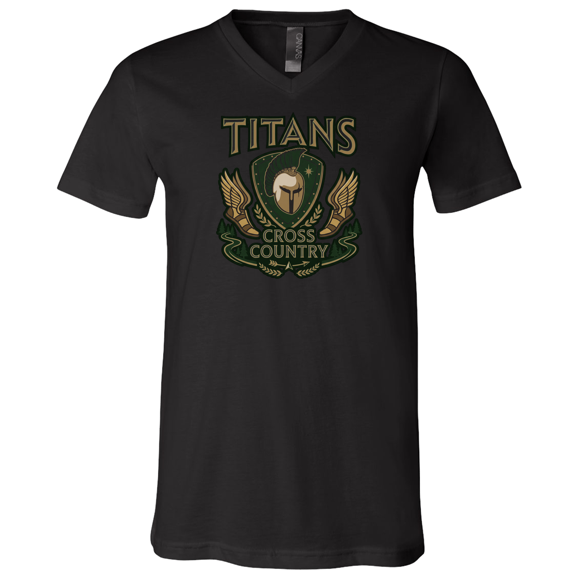 tc-titans-cross-country-insignia-bella-canvas-unisex-jersey-ss-v-neck-t-shirt — Black — Front — source sha256 86d96e27f21735e36addf5fb4da4f7e5fb44906764e8fad0a7470c980b8b7479 — Color position 2