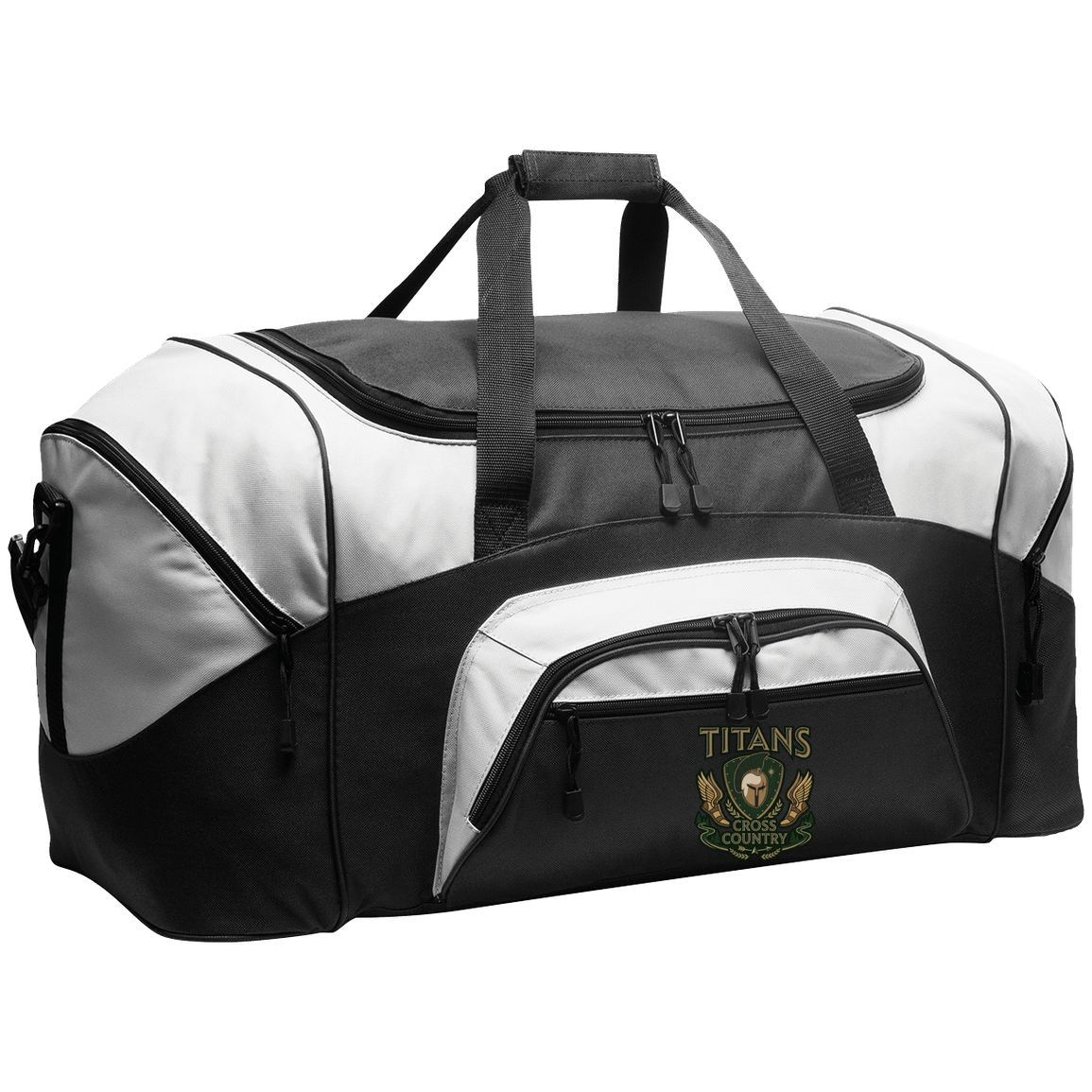 tc-titans-cross-country-insignia-port-company-sport-duffel — Black/Gray — Front — source sha256 9d53196b55e4927ec1fdc3884508ce3f166b7b4099682c1f1d0c46ffb7e9dca7 — Color position 1