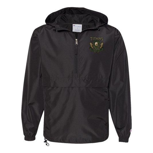 tc-titans-cross-country-insignia-champion-unisex-packable-anorak-jacket — Black — Front — source sha256 a36bb539836bc1ea5e787f0057072072d94aa5a0d1aec8ca28d875172f886d9a — Color position 1