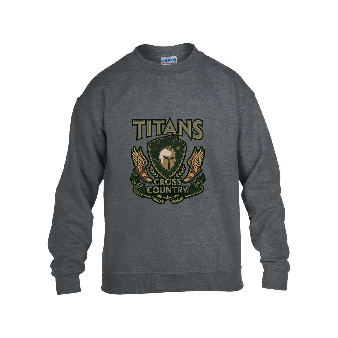 tc-titans-cross-country-insignia-gildan-kids-heavy-blend-fleece-crew — Dark Heather — Front — source sha256 a42aeafbf3877efd25492f1a56aaef3078add0f9cc3c85a65d16683a61fe05fd — Color position 2