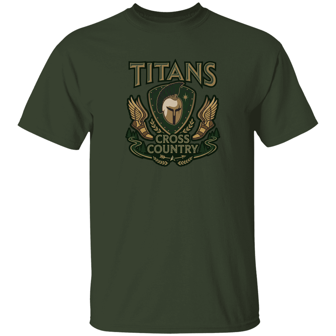tc-titans-cross-country-insignia-gildan-5-3-oz-t-shirt — Forest — Front — source sha256 abdaa01d4af32bbf7bfe9b2ecedf1b2beea63d934833b1ad519babb5748ac505 — Color position 7