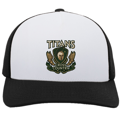 tc-titans-cross-country-insignia-pacific-headwear-5-panel-trucker-snapback-cap — White/Black — Front — source sha256 e829ad0f49150c4673296f8c8a46c82c923248220dc03deba37cbe65daaff354 — Color position 5